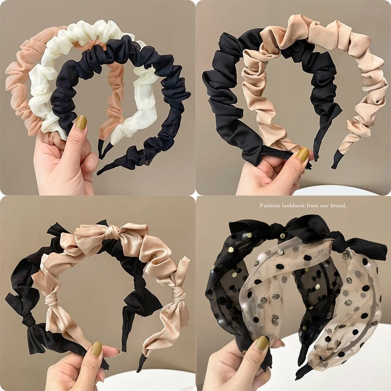 Pleated Bowknot Headband Women Girls 2021 Fashion Designer Hair Bands