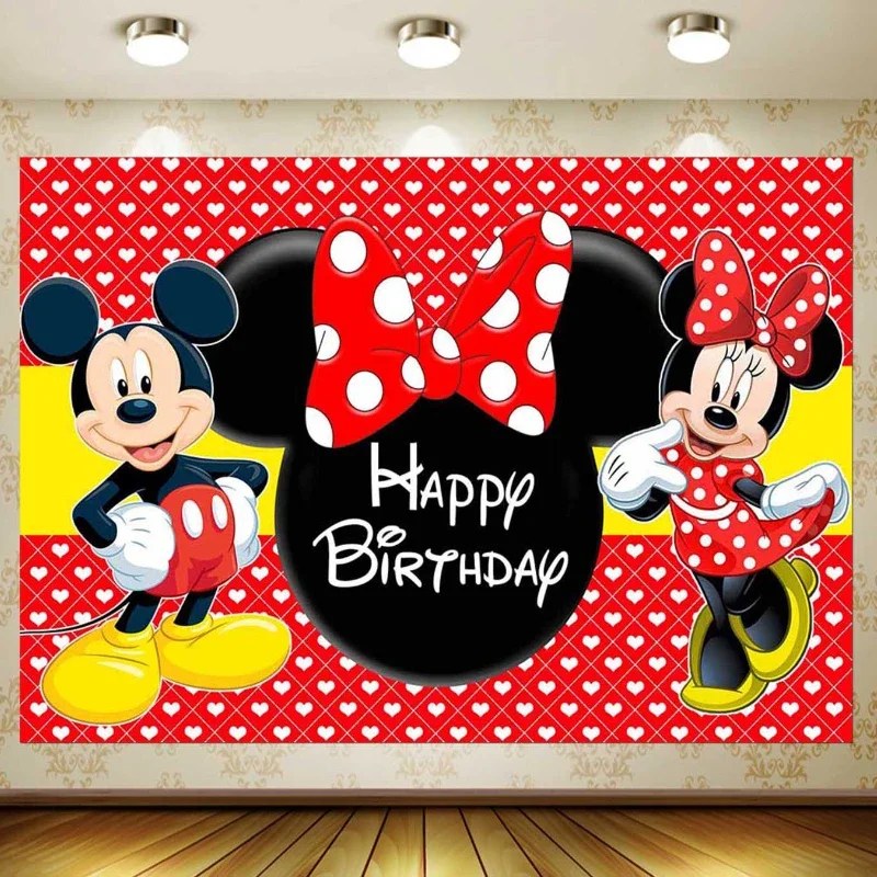 Фон с мультяшными героями Диснея Микки Маус мальчик девочка день рождения тема и