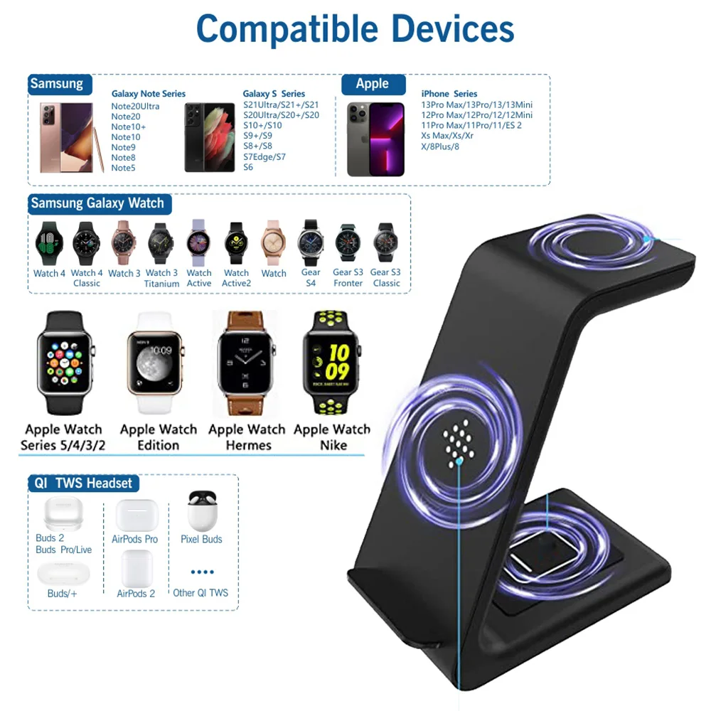 3 in 1 wireless charger station 15w fast apple wireless charging stand dock for iphone 1312118 pro max airpods iwatch samsung free global shipping