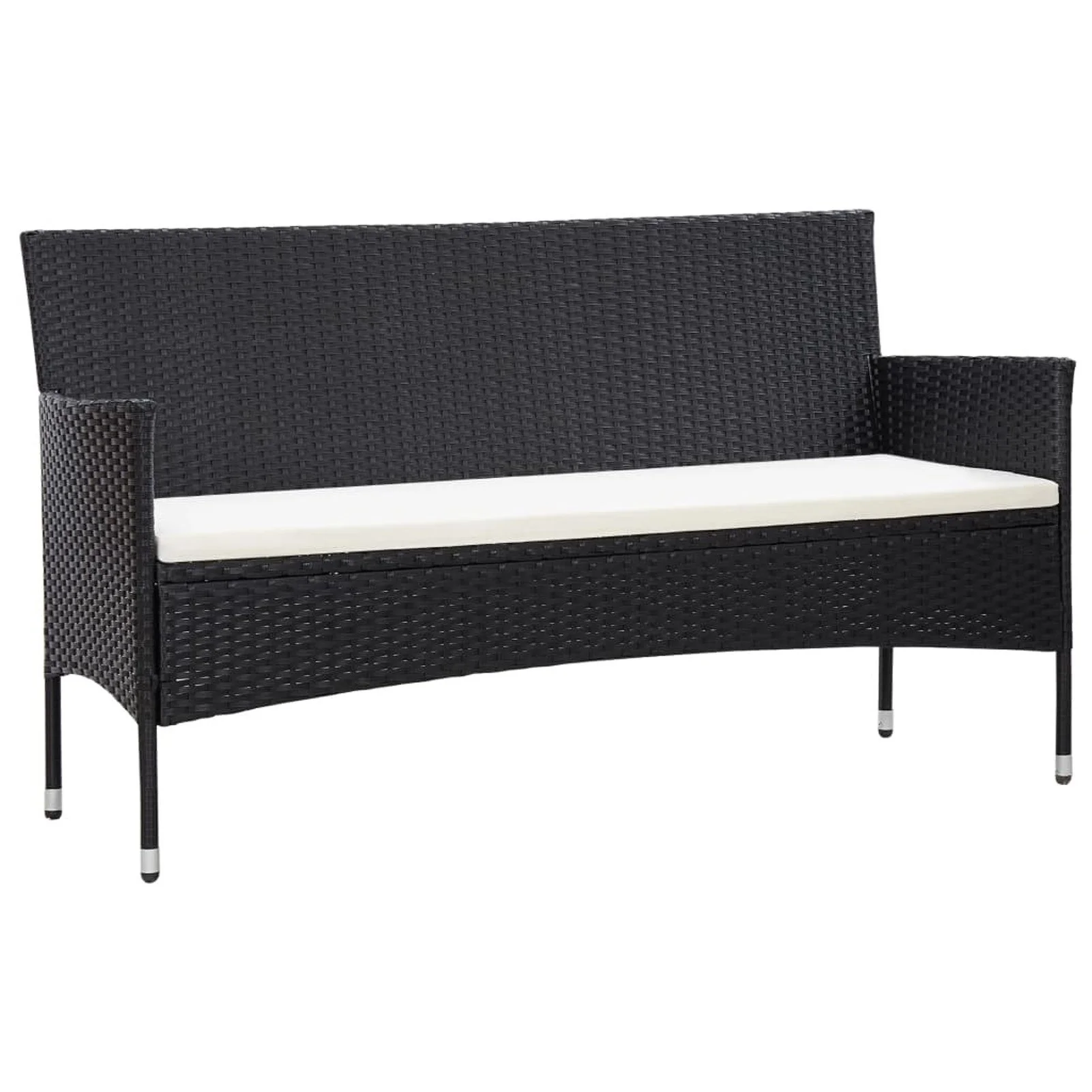 

3-Seater Garden Sofa with Cushions Black Poly Rattan
