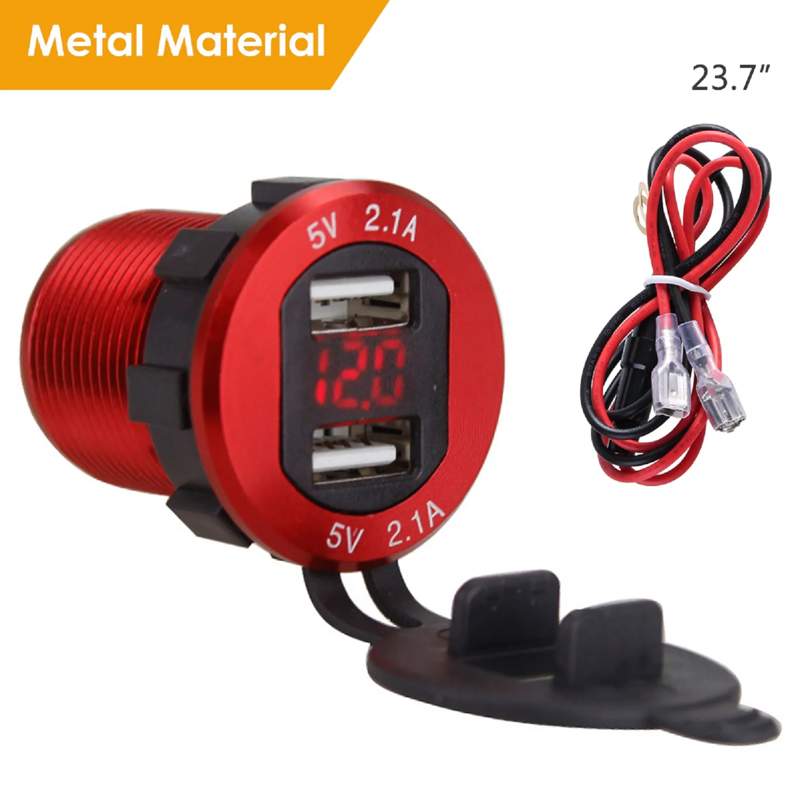 

2.1A/2.1A Dual USB Charger Socket Fast Charging Power Outlet Adapter Waterproof 12V 24V LED Voltmeter for Car Motorcycle Truck