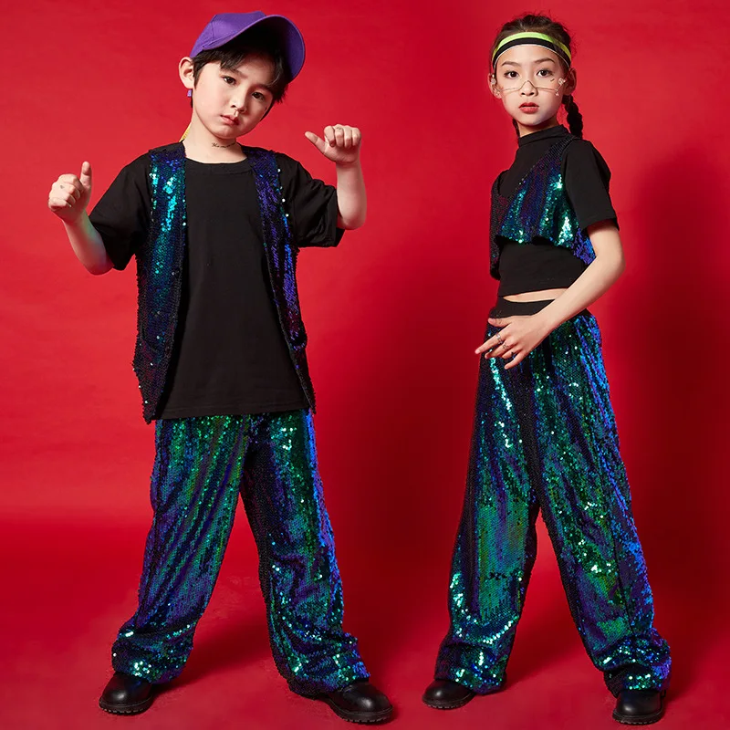 Детские танцевальные костюмы джаз в стиле хип-хоп для девочек и мальчиков