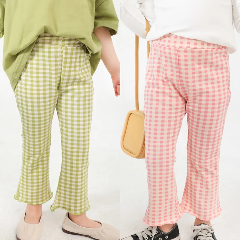 

Pants Ankle Length Elastic Waist Skinny Plaid Cotton New Fashion Comfortable Cute Lovely Simple Spring Auutmn Children Girls