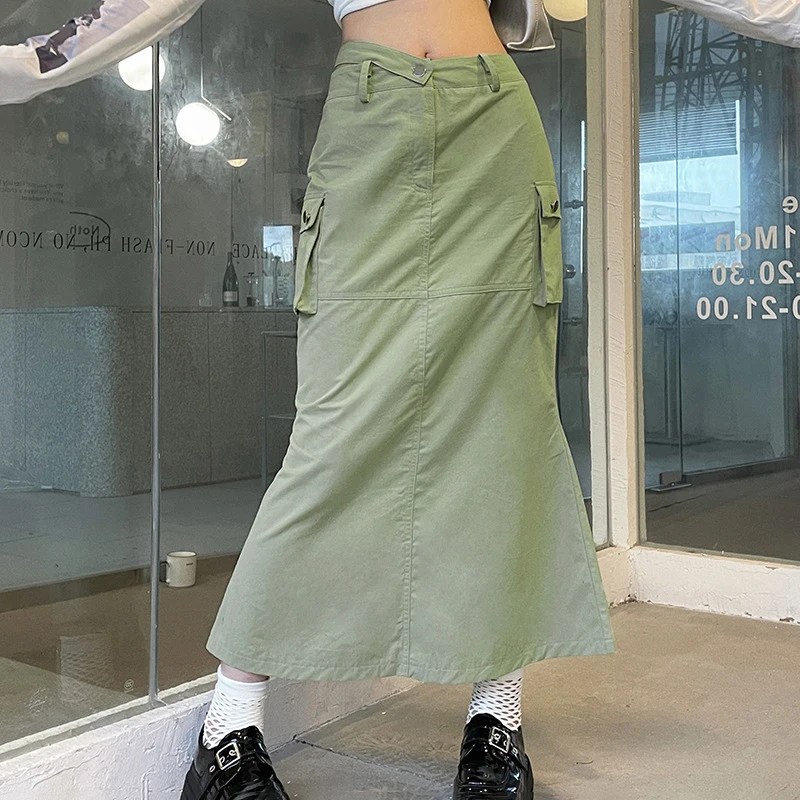 

Harajuku Slit Long Skirts Y2K Low Waist Maxi Skirt Women'Ankle-Length Skirt 2000s Retro Fairycore Grunge Outfit Fishtail Skirt