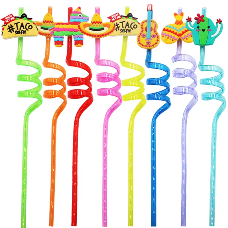 JOYMEMO Mexican Carnival Curved Straw Festive Party Decoration Supplies Reusable Straws Summer Juice Drink Coffee Straw