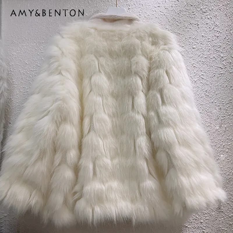 Autumn and Winter Imitation Fur Winter Coat Women's Wool Coats Sweater Stitching Furry Top Jackets for Ladies Tide Fashion