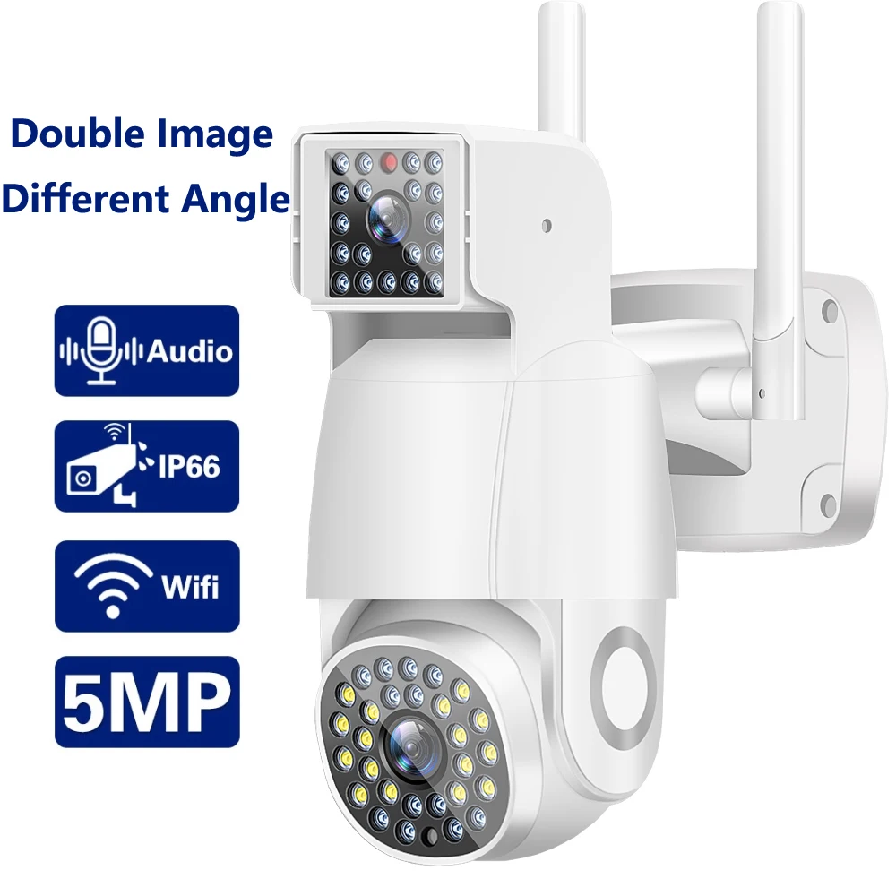 5MP PTZ WiFi Camera Dual Lens Outdoor Auto Tracking Security Wireless IP Camera 10X Zoom CCTV Surveillance Night Vision Audio