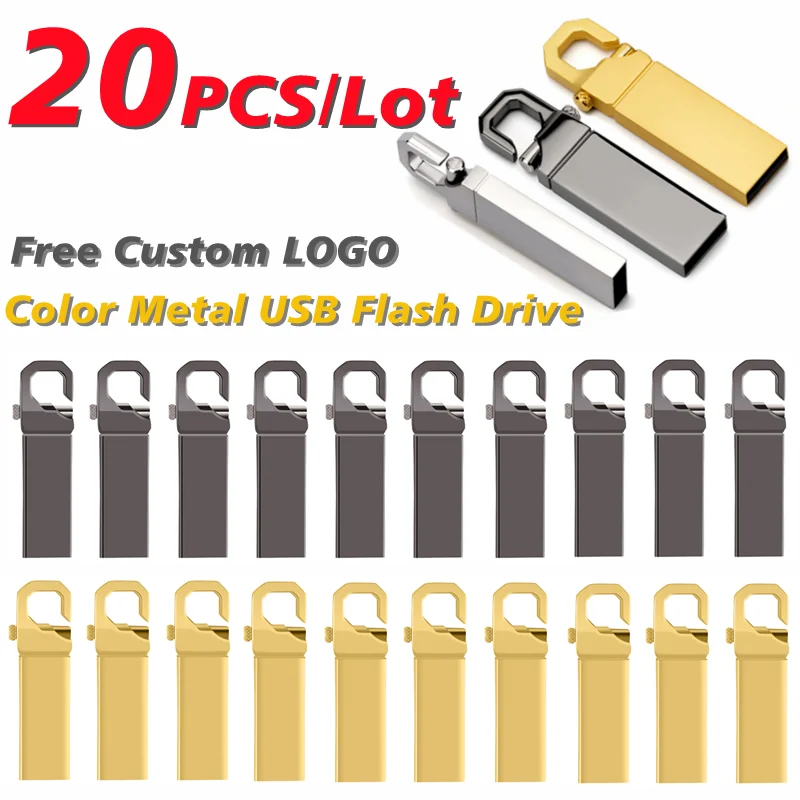 

Free Shipping 20PCS/Lot Free Custom LOGO Color Metal Clasp USB2.0 Flash Drive 4GB 8GB 16GB 32GB 64GB 128GB Memory Stick