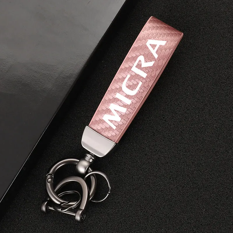 

For Nissan Micra with logo car Accessories Color Carbon Fiber Keychain Car Styling Custom Rotating Horseshoe Key Ring