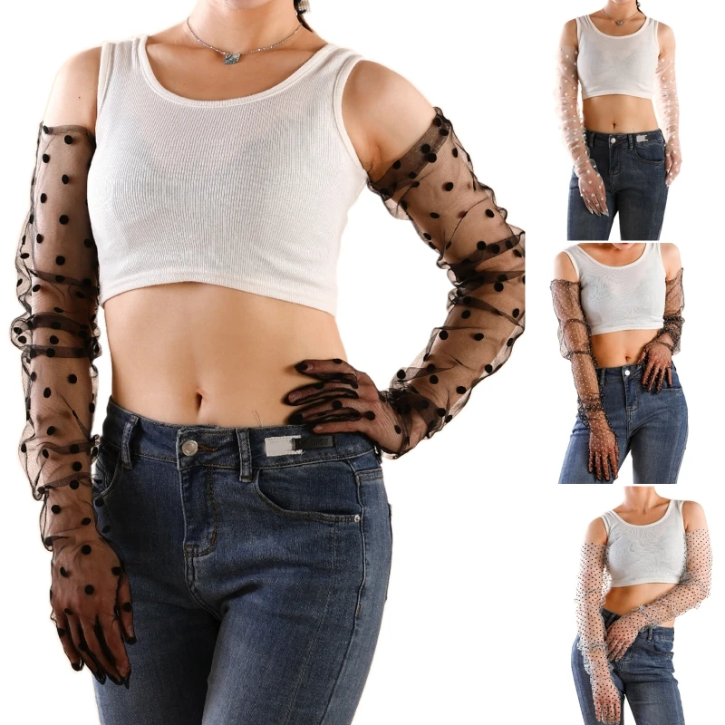 

Elegant Transparent Fashion Dot Pattern Decor Gloves Elastic Bridal Etiquette Long Sleeve Gloves See Through Gloves Y1QD