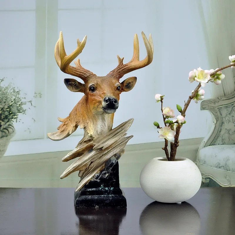 

Статуя голова оленя, искусство и ремесло из искусственной смолы, креативное украшение для дома в европейском стиле, ТВ, винный шкаф, крыльцо ...