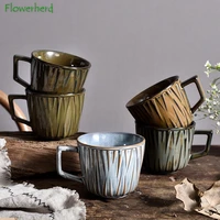 nordic retro ceramic coffee cup with handle couple water cup office tea cup home coffee mug coarse pottery mug