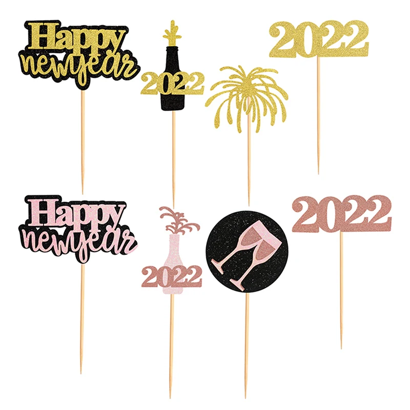 

Hot sale 4Pcs Happy New Year Cupcake Cake Toppers Cake Picks For New Year 2022 Party Decoration