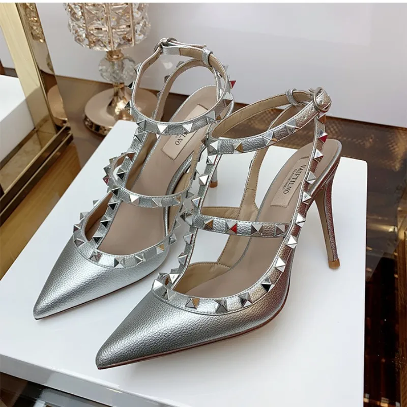 Summer Women's Ankle Strap Super High Heel Sandals 2023 Genuine Leather Matte Rivet Pumps Shoes Fashion Designer Women's Shoes41