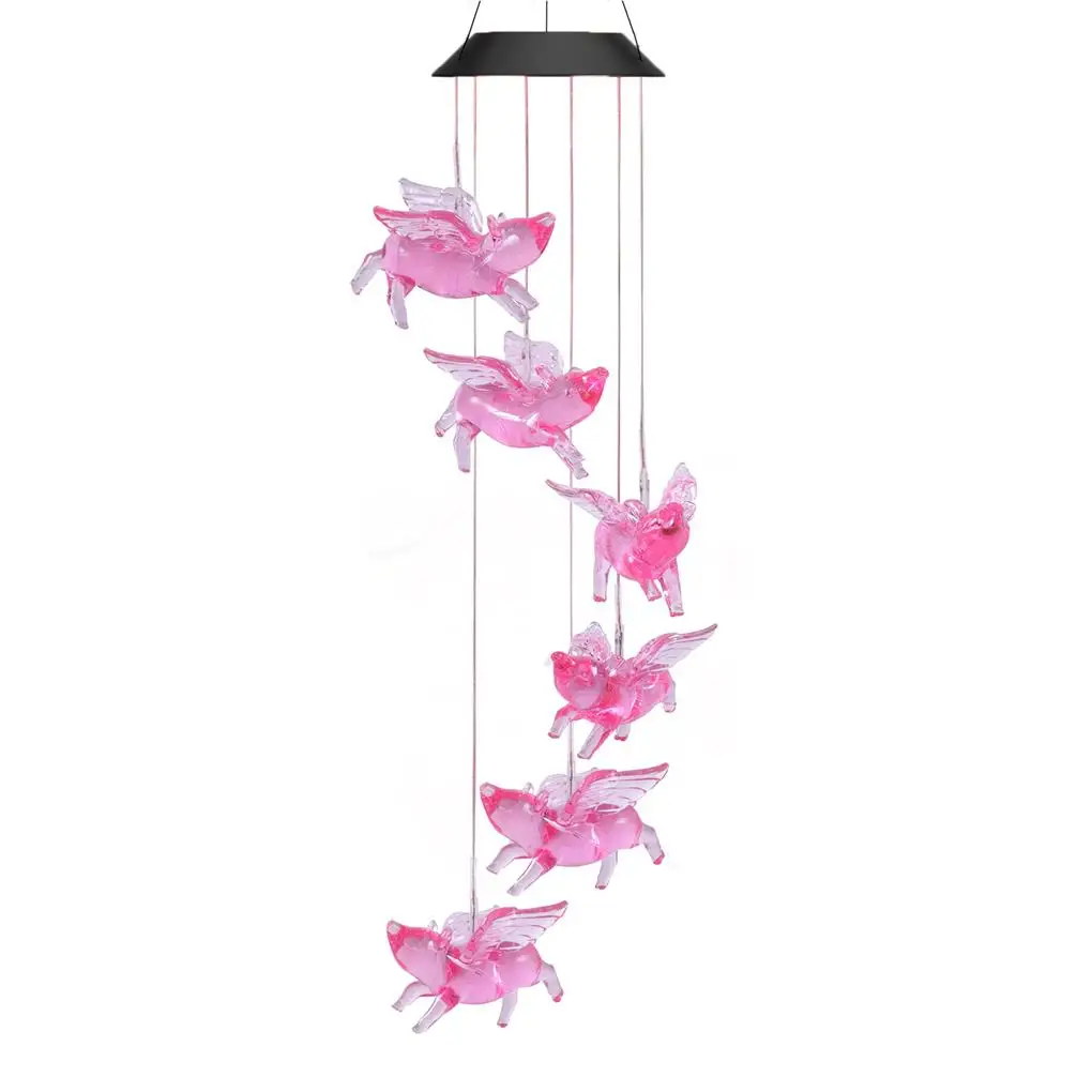 

Color Changing Solar Flying Pig Wind Chime Lamp Romantic Waterproof LED Long Endurance Decor for Yard Garden Bedroom