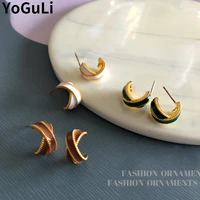 s925 needle women jewelry x shaped enamel earrings 2022 new trend vintage green white brown drop earrings for women gifts