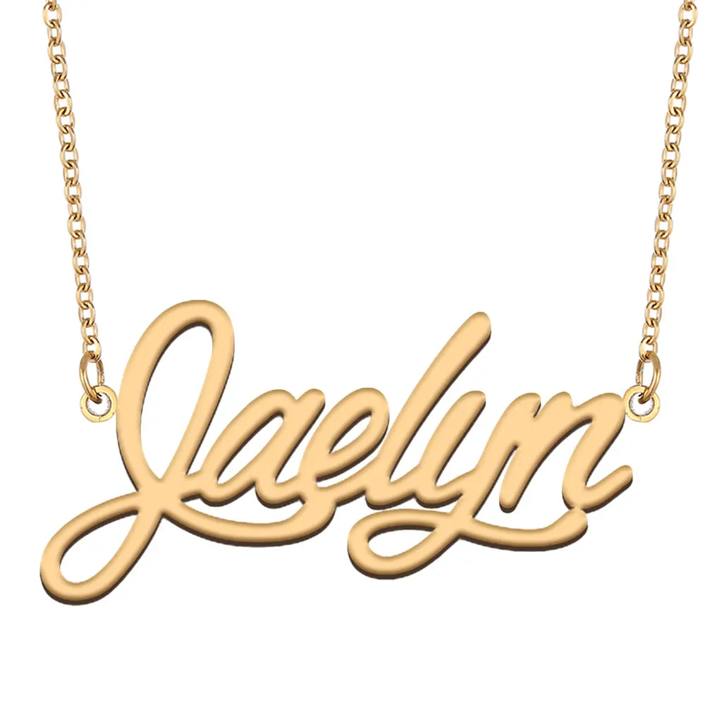 

AOLOSHOW Jaelyn Name Necklace Stainless Steel for Women Jewelry Gold Color Nameplate Pendant Font Letters Choker Necklaces