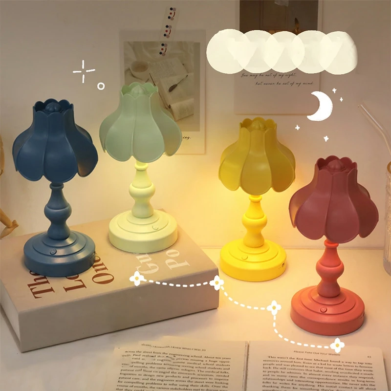 

Three-speed Night Light Retro Lotus Leaf Lampshade Light Desktop Touch Control Desk Night Lamp Home Living Room Ornament