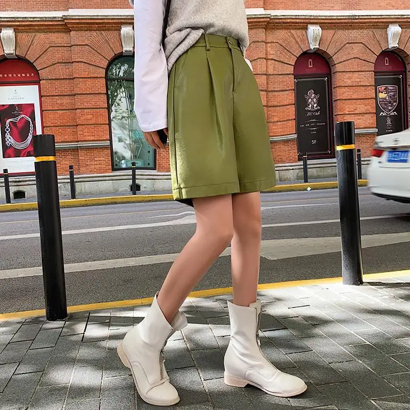 Overalls Invisible Open-Seat Pants Outdoor Sex Convenient Fashion Leather Pants Women's Pu Shorts High Waist Loose Cropped Pants