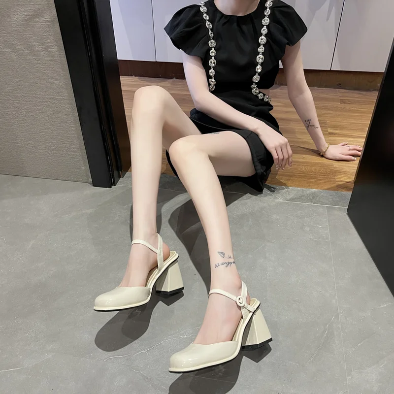 

New 2022 Summer Women's Sandals Fashion One-word Buckle Fairy Wind High Heels Mary Jane Baotou Women's Sandals Size 35-39