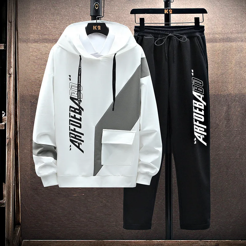Spring and Autumn New Hooded Sweater Men's Sports Set Hooded Top+Sports Pants Trend Loose and Versatile Student Two Piece Set