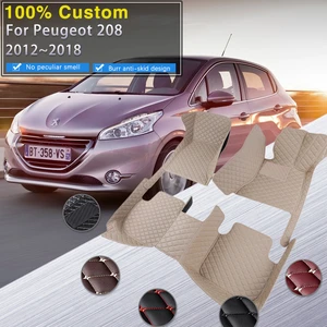 Car Floor Mats For Peugeot 208 A9 2012~2018 Carpets Luxury Leather Mat Durable Rugs Anti Dirty Pad Set Car Accessories 2013 2014