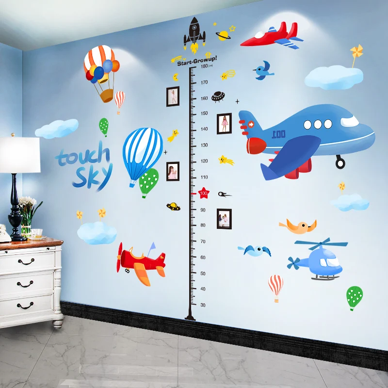 

[shijuekongjian] Height Measure Wall Stickers DIY Hot Air Balloon Aircraft Wall Decals for Kids Rooms Baby Bedroom Decoration