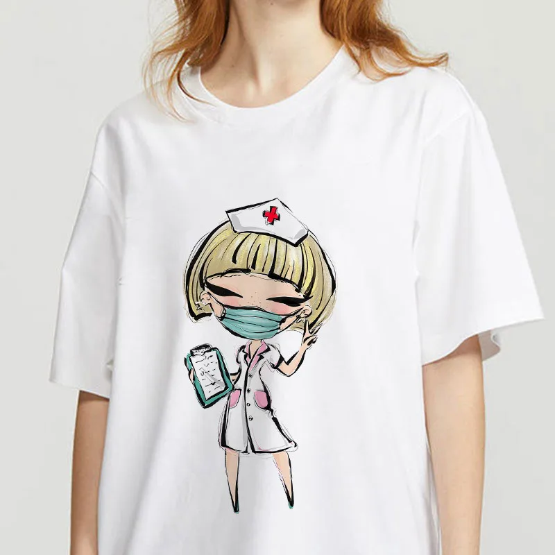

Casual T-shirtWomen's Fashion Nurse Gesture Yeah Cartoon Pattern T-shirts Girl Summer Harajuku Short Sleeve T Shirt