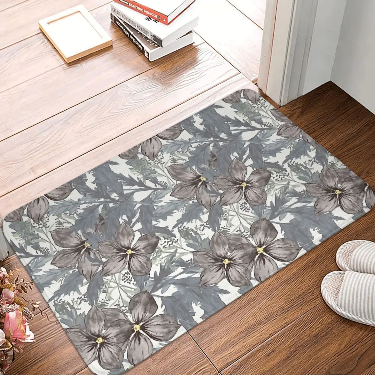 

Wildflower Non-slip Doormat Bath Mat Indigo Wildflower Pattern Floor Carpet Welcome Rug Bedroom Decorative