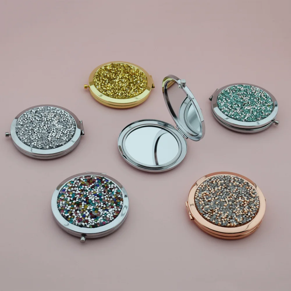 

Crystal Rhinestone Round Double Sided Makeup Mirror Portable Mini Pocket Make Mirror 70 Snaps Gold Rose Gold Silver Small Mirror