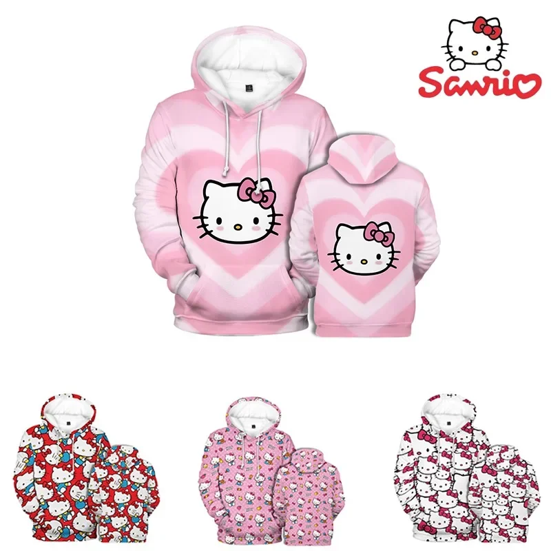 

Spring Autumn Cartoon Hello Kitty Print White Hoodie Harajuku Sweatshirt Women Loose Student Casual Streetwear Kawaii Clothes