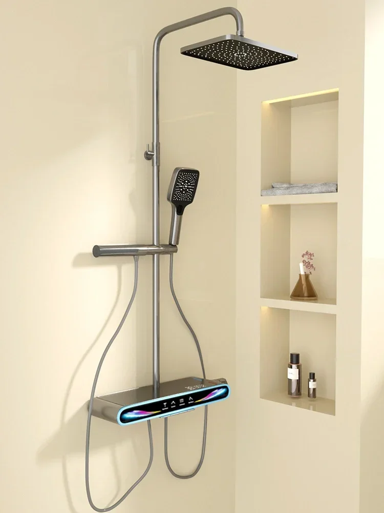Серый душевой набор для ванной комнаты, настенное крепление с дождевой ...