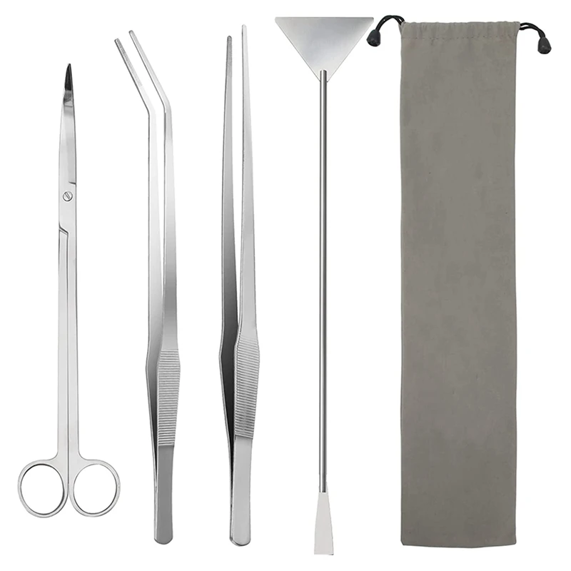 

Aquarium Tool Kit 4 In 1 Rustproof Aquatic Plant Tool Stainless Steel Silver Tweezers Cleaning Fish Tank Tool Set