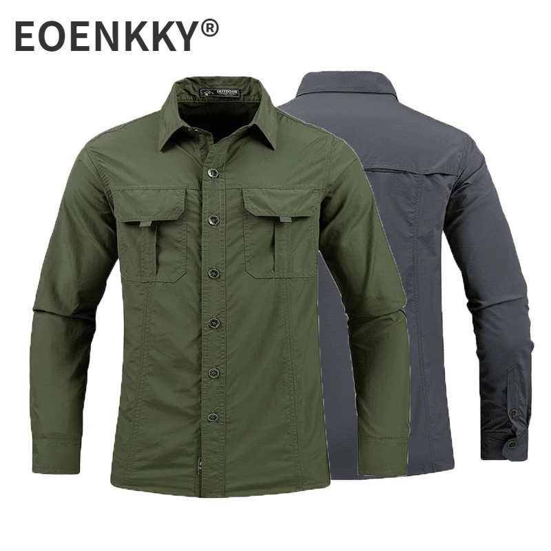 

Men Summer Tactical Long Sleeved Shirts US Hot Outdoor Multi-pocket Army Green Waterproof Military Camping Fishing Cargo Shirts