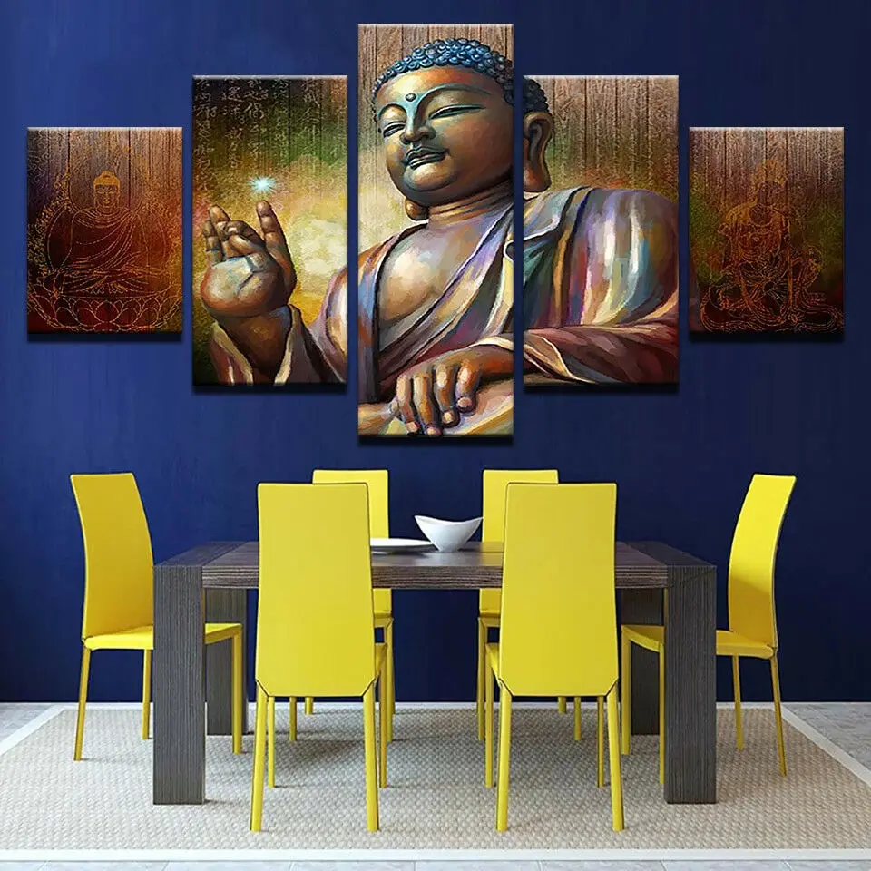 

Meditation Buddha Statue Luck Buddhism 5 Panel Canvas Print Wall Art Home Decor HD Print Pictures Poster No Framed 5 Piece
