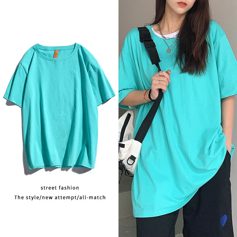 

Summer Solid Color Cotton Casual T-shirt Women's Short Sleeves Round Neck S-5XL Large Size Unisex Couple Tees