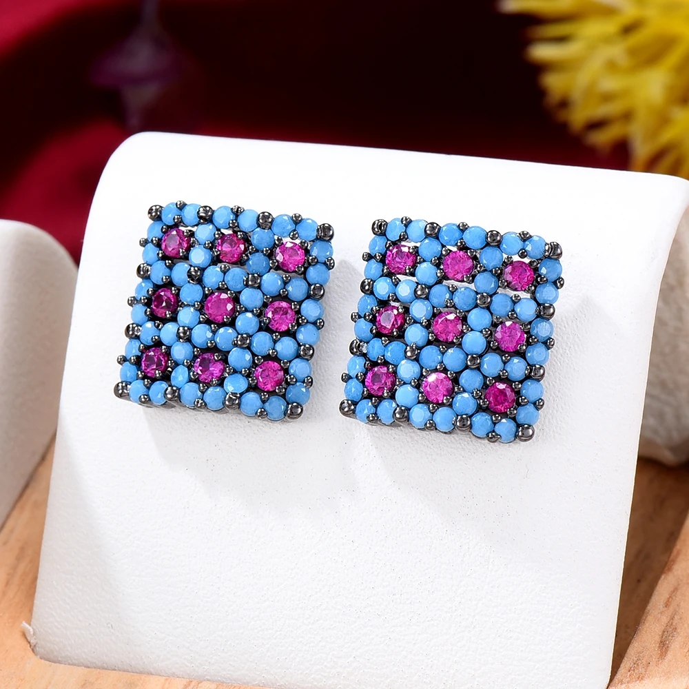 

GODKI Spring Trendy Blue Mix Earrings For Women Wedding Miami Prong Cuban Chain Link Cubic Zirconia CZ Earrings Set Hip Hop