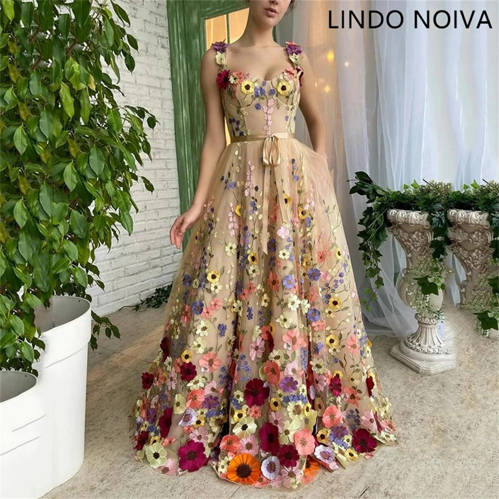 

Luxury 3D Flowers Prom Dress Floral Women Sweetheart Pastoral Backless Formal Evening Gown Floor Length Vestidos De Gala 2023