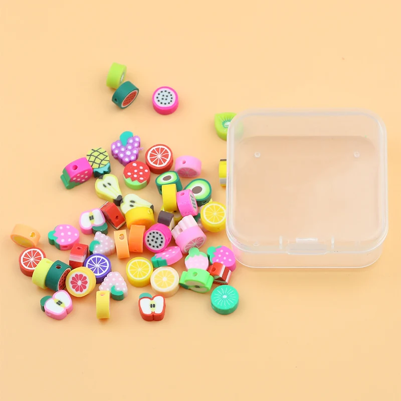 Бусины из полимерной глины в коробке плоские бусины россыпью виде фруктов арбуза