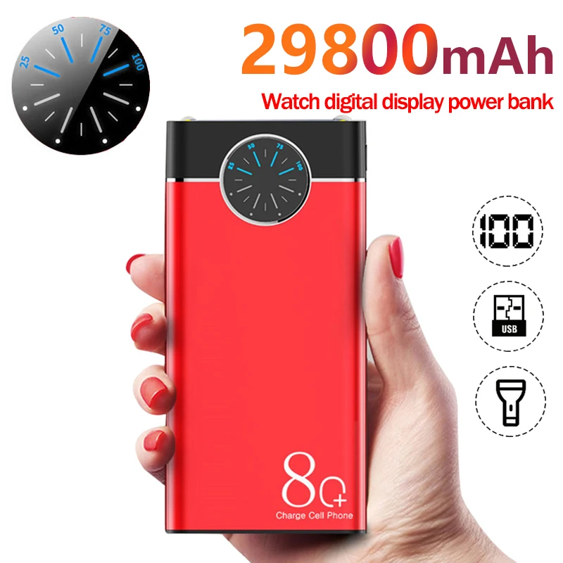 

29800mAh PowerBank Portable Fast Charger Roulette Display External Battery Flashlight with 2 USB Ports for Xiaomi Samsung Iphone