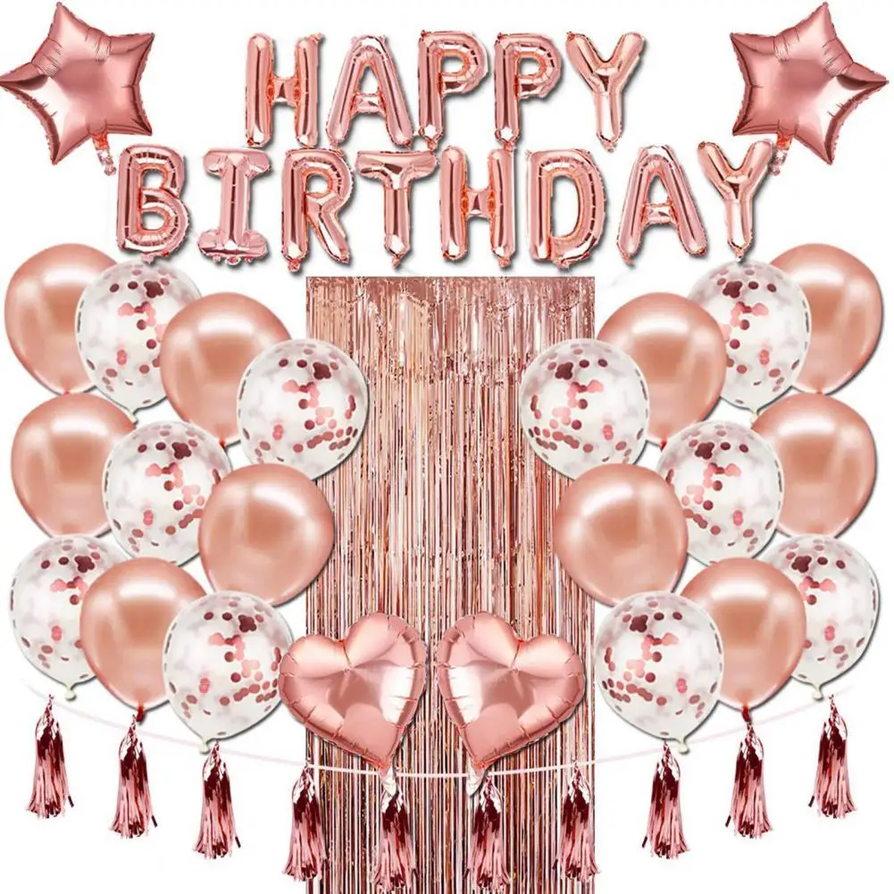 

1 Set Balloon Decor High Elasticity Wide Application Aluminum Foil Rose Golden All Ages Birthday Balloon for Home