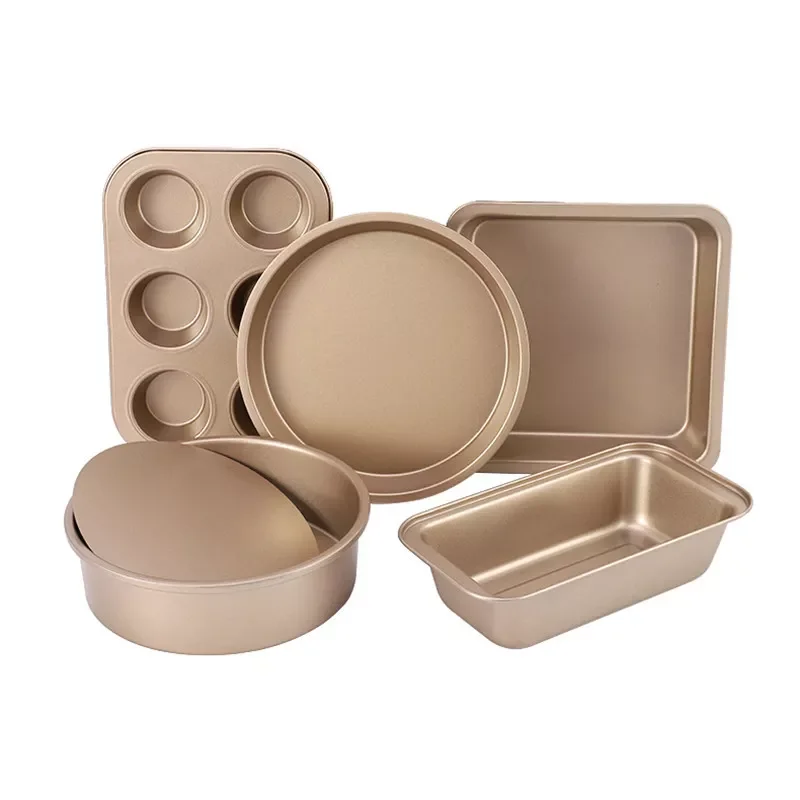 

5set Gold Cake Mold 8Inch Removable Bottom Cake Mold 9 Inch Pizza Pan 8 Inch Square Baking Pan 6 Cup Baking Pan 25cm Toast Mold