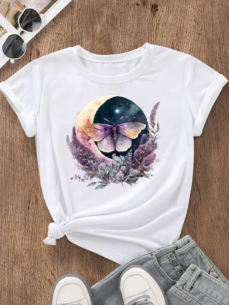 

Cartoon Watercolor Butterfly Clothing Female Fashion Tee Women Top Casual Short Sleeve Printed T Shirt Clothes Graphic T-shirts