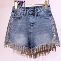 summer short sequin pants tassel denim shorts high end diamond ripped female high waist a line hot shorts pants