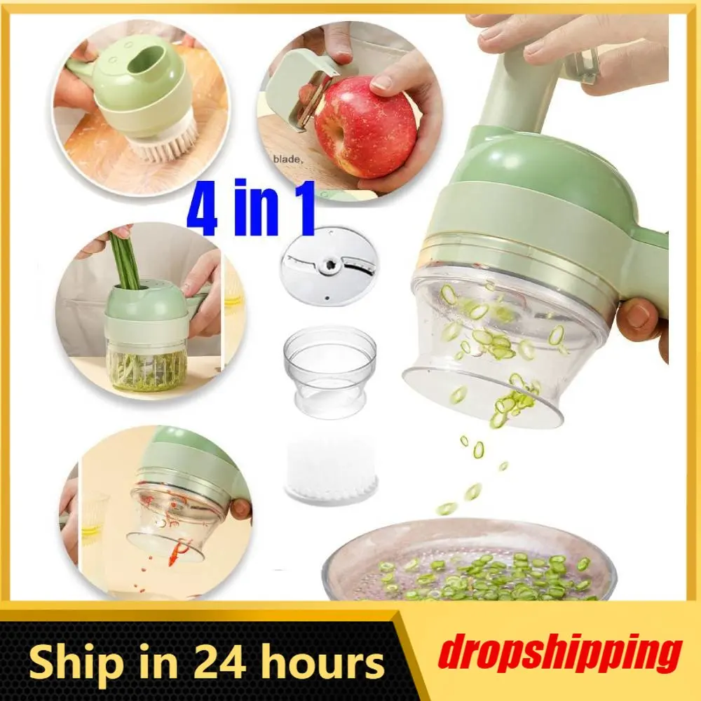 

4 In1 Multifunctional Electric Vegetable Cutter Slicer Set Garlic Masher Vegetable Crusher Chopper Food Slice Prssing Mixer USB