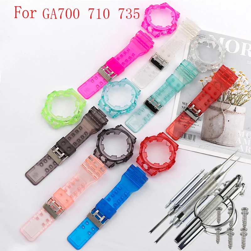 Clear Resin strap case Men's watch Accessories For Casio G-Shock GA700 710 735 Strap Outdoor sports waterproof watch band Buckle