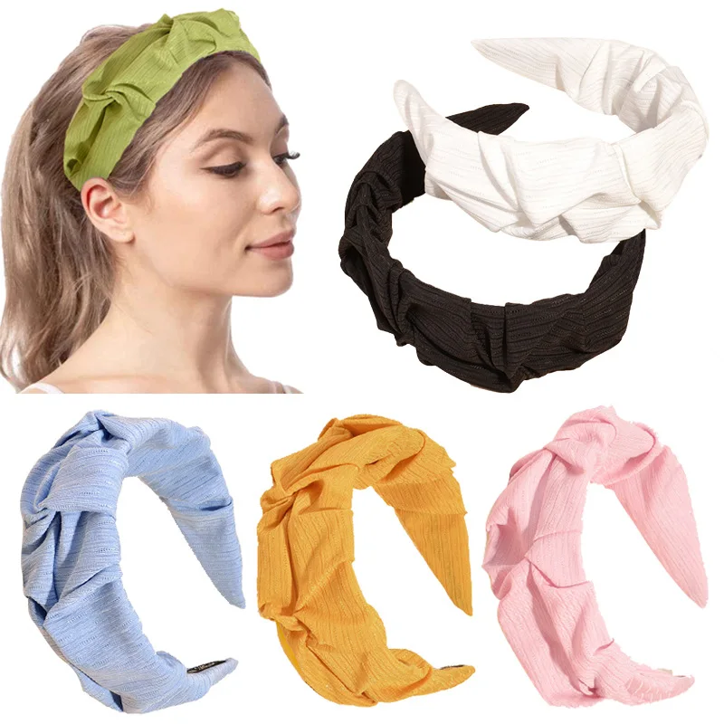 

Levao Imitation Silk Ruched Headband Head Bezel Lady Simple Solid Color Hairband Wrinkled Hair Hoop Bandana Headbands for Women
