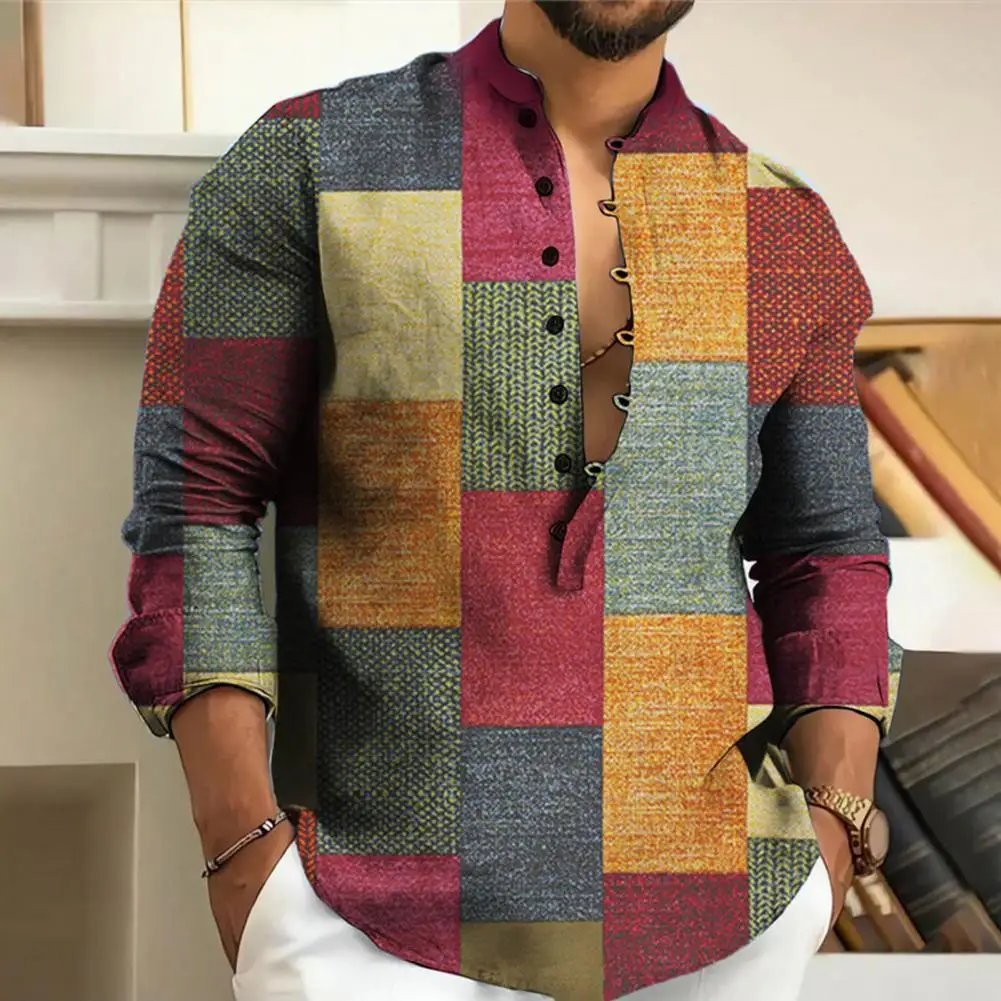 

Long Sleeve Button-up Shirt Stylish Retro Design Classic Men's Button-down Shirts for Spring Autumn Versatile Male for Formal