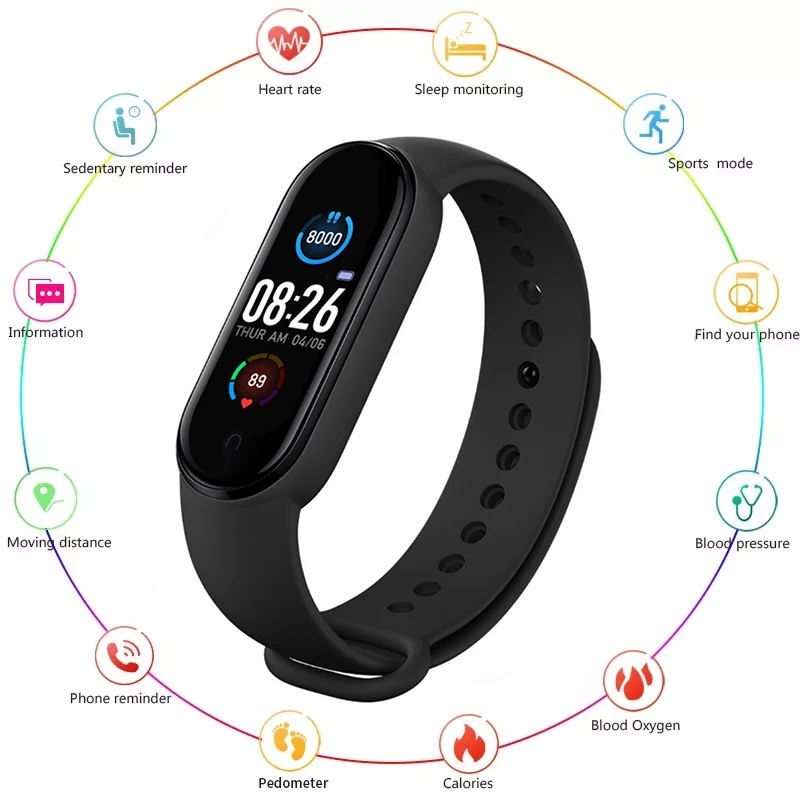 М5 Умный браслет для женщин и мужчин, спортивный фитнес-трекер, педометр, монитор сердечного ритма и давления крови, часы для Android и IOS.