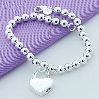 agteffer 925 sterling silver heart lock 6mm beads chain bracelets jewelry women top quality lovers bracelets christmas gift